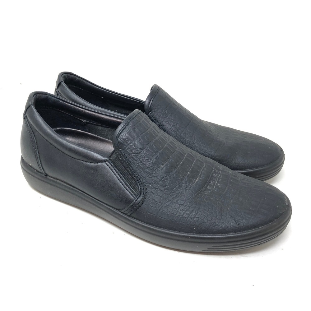 ECCO Womens 40 Soft 7 Street Slip On Loafer Black Croc Embossed Leather Sneakers